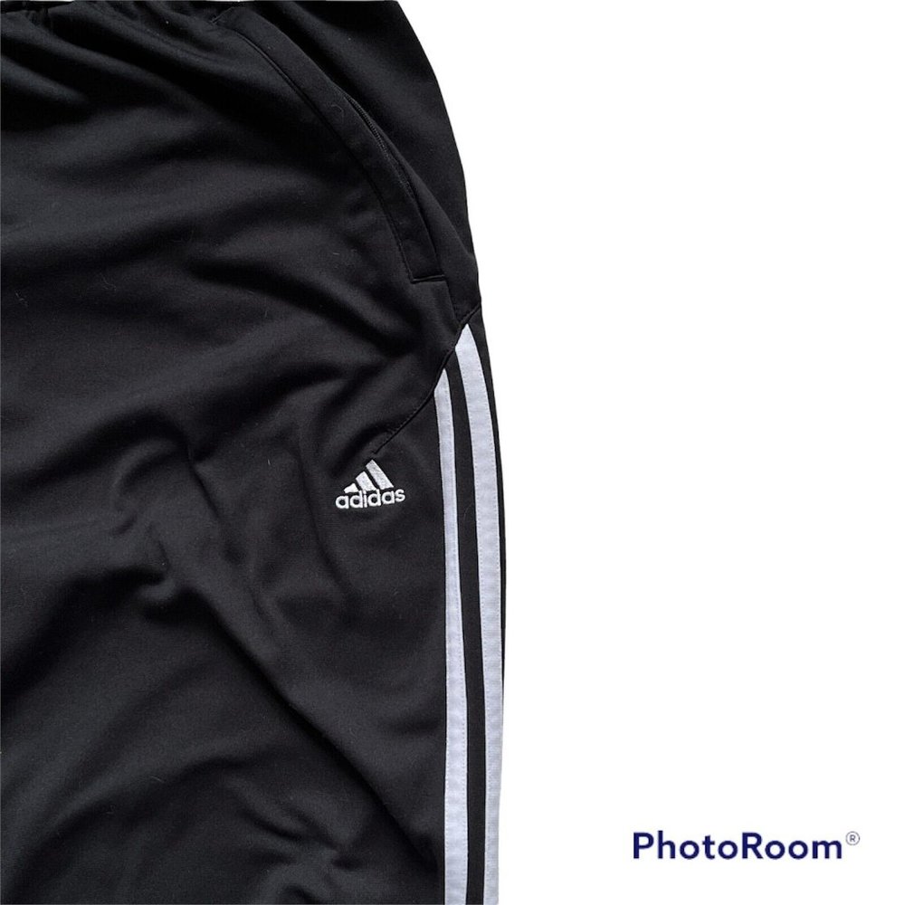 Adidas Men’s Black 3 Strip Polyester Blend Athletic Workout Soccer Pants Sz XXL - Picture 2 of 8